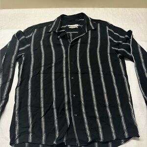 Mango Men's Black and White Striped Shirt size M